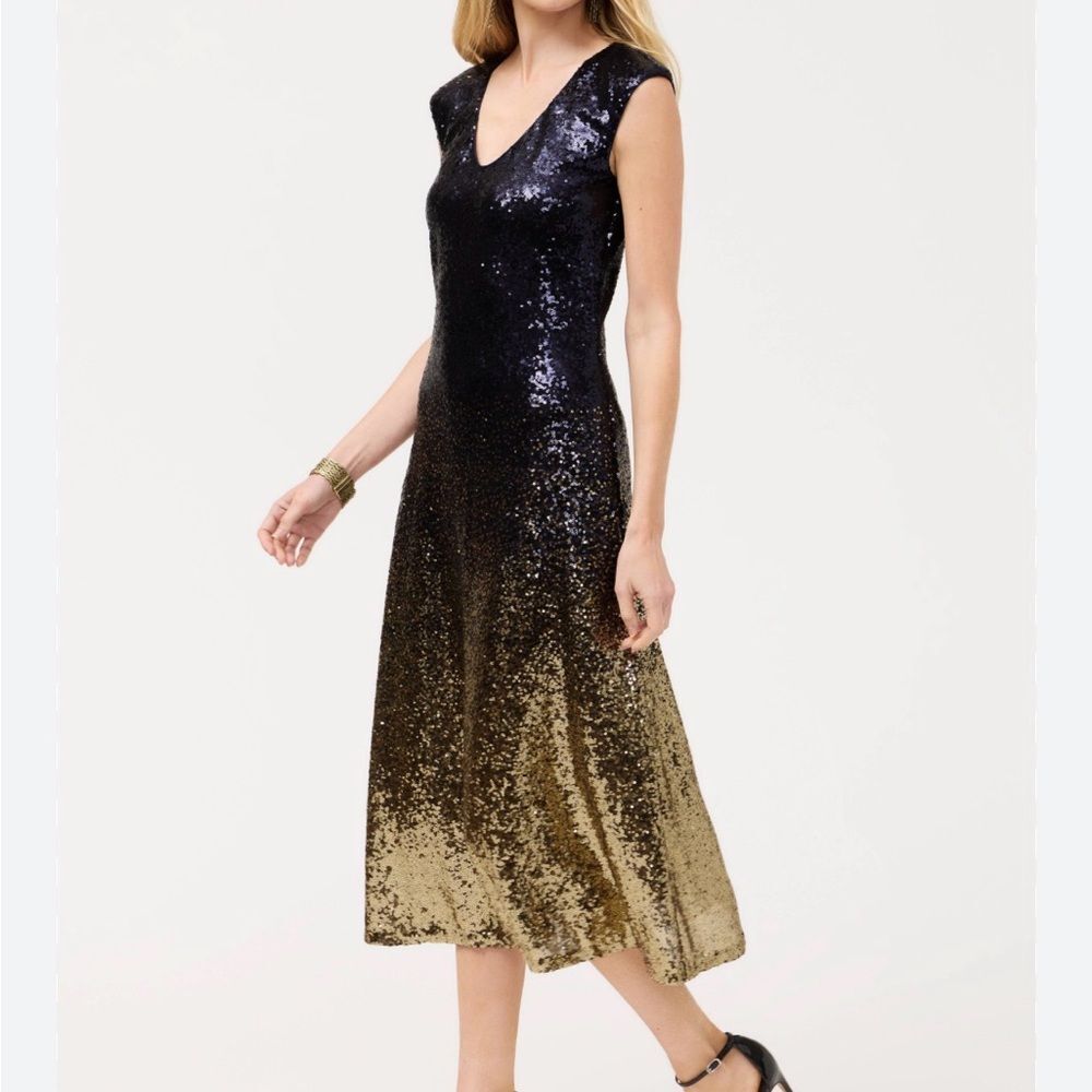 Johnny Was Selya Navy and Gold Sequin Midi Dress
